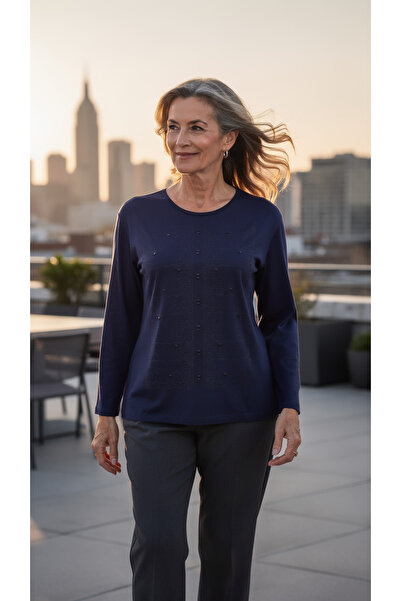 Trikolay Plus Size Women's Sleeve Stone Detailed Combed Cotton Blouse