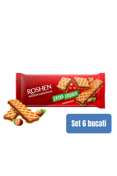 Roshen SET 6 BUCĂȚI - Napolitane Sandwich Crunch cu alune 142g /15 bucăți