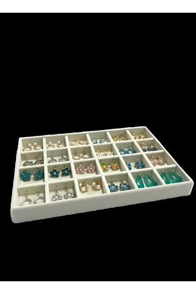 MeGass Dekor Yerli Üretim Süet Kumaş Krem Renk 34 Cm / 24 Cm 24 Bölmeli Çekme...