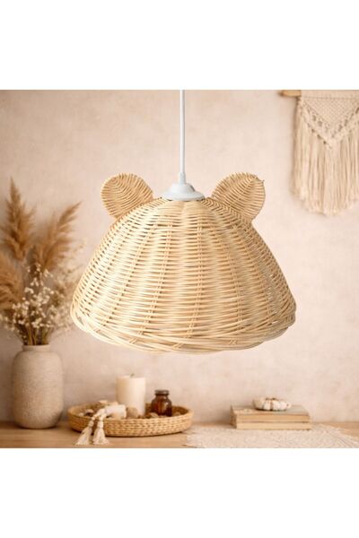 Genel Markalar Beyaz rattan bambu çocuk odası panda ayı avize, şık ve doğal a...