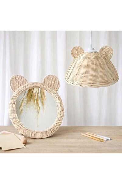 NN DESIGN Rattan Bambu Panda Avize 30cm Ve Ayna 25 Cm