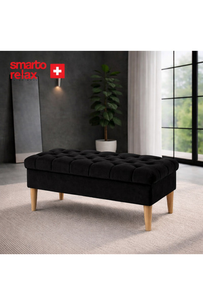 Smarto relax Mürren Kapitoneli Puf – Ahşap Ayaklı, Dekoratif 100x100x45 Tasar...