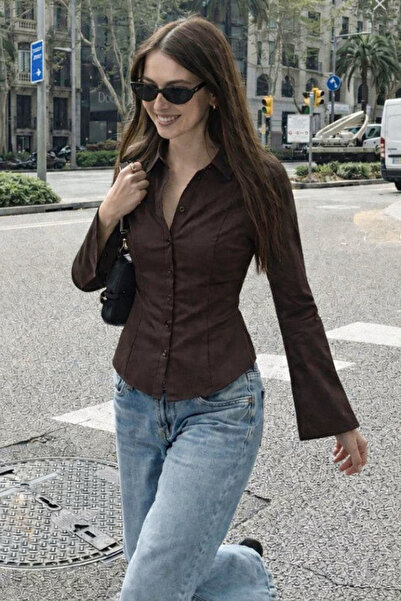 Seeh Kahverengi Uzun Kollu Vücuda Oturan Gömlek SH356