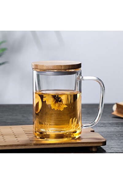 morponi كوب طويل بغطاء من الخيزران البورسليكات مع مصفاة زجاجية - 350 مل (THN7...