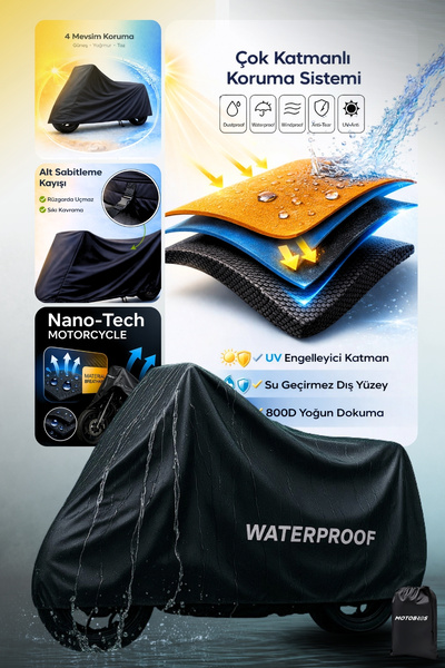 Motobros MotoShield-X Siyah Motosiklet Branda L Beden Su-Toz Geçirmez Motor B...