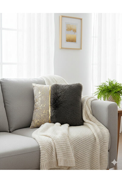 BALADI HOME yastık kılıfı peluş ve kadife kumaş Altın Deri Aksesuarlı Kadife ...