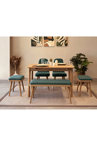 Rabi MİORA MİNİ AÇILIR MUTFAK MASA TAKIMI, KARİNA MEŞE YEŞİL(1 Masa + 2 Sanda...