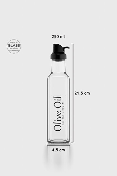 Renga Oslo Yazı Desenli 250 ml Siyah Kapaklı Cam Yağlık 152001