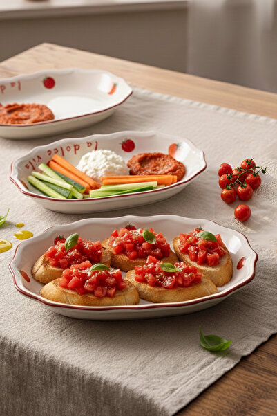 Rakle Pomodoro Stoneware 2'li Kayık Sunum Tabağı Seti 25 cm