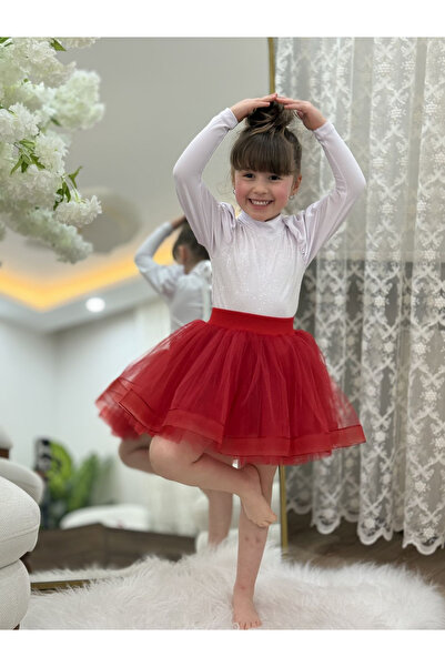 LULLY KİDS Girl's Red Costume Skirt with Tulle/Tutu 4-Layer Lining Suitable for October 29Th/April Show Use