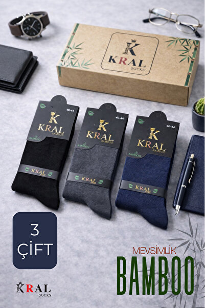 KRAL SOCKS Premium Busines (3 ÇİFT KUTULU) Klasik Uzun Boy Mevsimlik Dikişsiz...