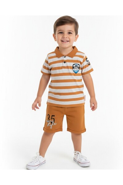 Egelite Set de top și pantaloni scurți pentru băieți, cu guler polo cu dungi ...