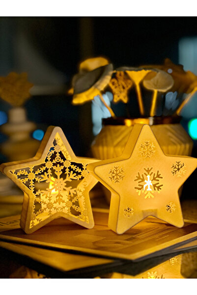 Bovi Craft Kar Tanesi Desenli Yıldız Dekor Seti-Mumluk. LED Mumlar Dahil 2'li...