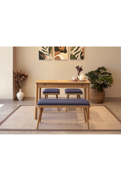 Rabi MİORA MİNİ AÇILIR MUTFAK MASA TAKIMI KARİNA MEŞE LACİVERT(1 Masa+2 Tabur...