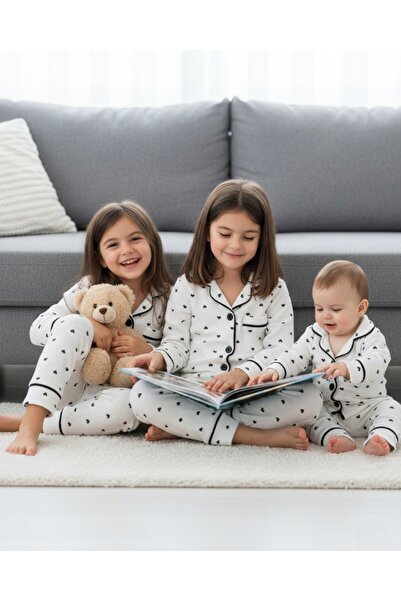 Ege Bebek Set de pijamale pentru fete, cu nasturi, cu imprimeu de inimă, cu n...