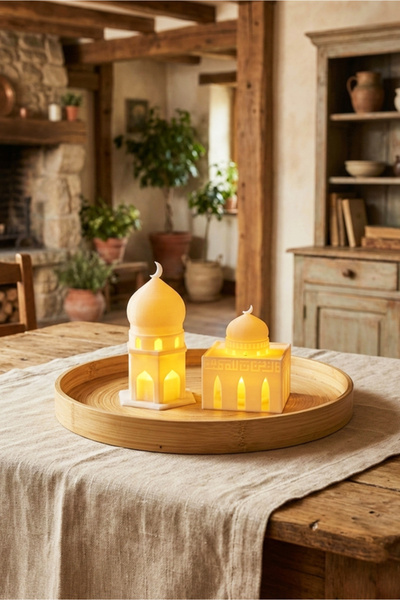 OXEROM Ramazan Dekor Mescit ve Minare Şeklinde Tealight Mum İslami Ramazan Fe...