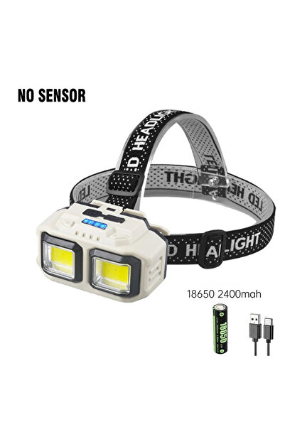 XIWANGFIRE مصباح رأس LED قوي قابل لإعادة الشحن بتقنية COB، بدون مستشعر، ببطار...