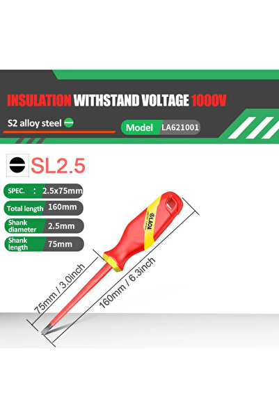 Choice 2.5LA621001 مفك براغي معزول من نوع LAOA VDE، عازل من الفئة S2، رأس فيل...