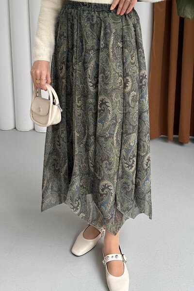 Molly Nelly Kadın Etnik Baskılı Şifon Astarlı Etek