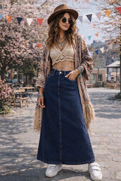 Dema Дамска памучна пола с камбанен подгъв в тъмносин цвят