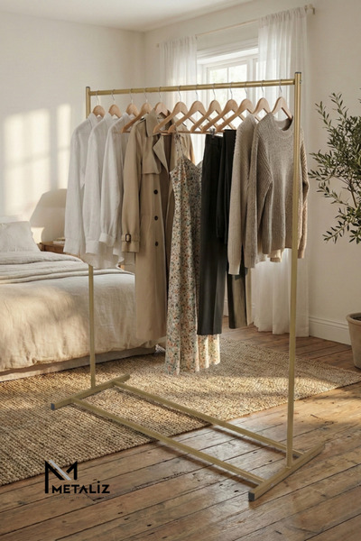 METALİZ YENİLİKÇİ TASARIMLAR Gold Metal Konfeksiyon Askısı - Minimalist Elbis...