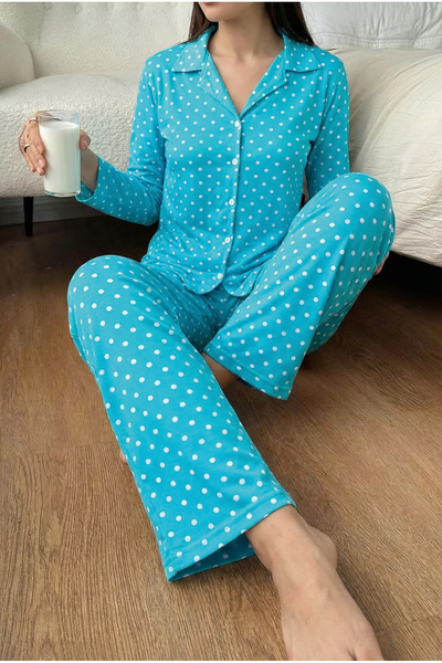 MİSSLALE Σετ γυναικείας πιτζάμας Milan με μακριά μανίκια και κουμπιά μπροστά
