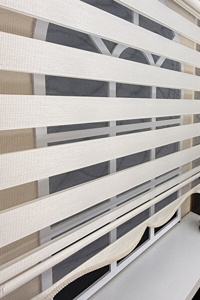 StorBurada Zebra Stor Perde Ekru Etek Dilimli Z-STB400V02