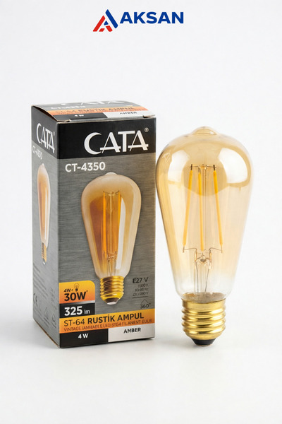 Cata CT-4350 ST64 Rustik LED Ampul 4W E27 Amber Sarı Işık Armut Tipi Dim Edil...
