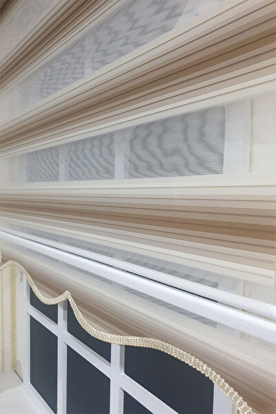 StorBurada Zebra Stor Plise Renk Geçişli Açık Kahve Etek Dilimli STB 483