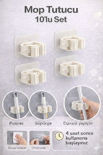 ELAMOUR Kendinden Yapışkanlı Pratik Mop Temizlik Fırçası Tutucu Mop Askısı 10...
