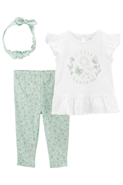 Carter's Kız Bebek Alt Üst Set 3'lü Paket Yeşil