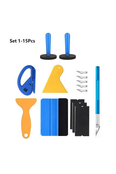 Choice مجموعة أدوات لفّ أفلام السيارات (1-15 قطعة): ملعقة فينيل، مكشطة، قاطعة...