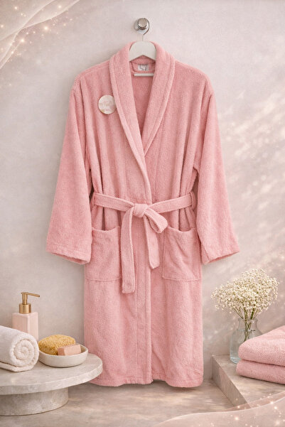Beğenal Рожевий халат з 100% бавовни з коміром-шале