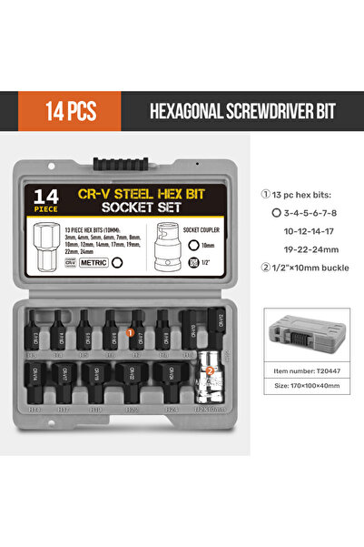 Choice مجموعة محولات Apollo Pro Impact المكونة من 14 قطعة، مقاس 1/4 بوصة - 1/...