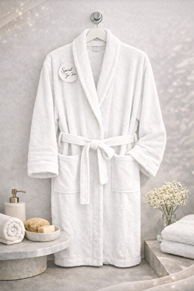 Beğenal Білий халат з коміром-шале з 100% бавовни