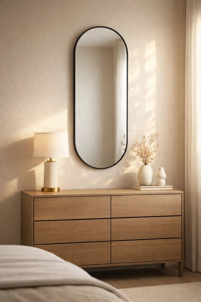 MARIA HOMES مرآة حائط بيضاوية الشكل بإطار أسود أنيق - مقاس 120*60 سم