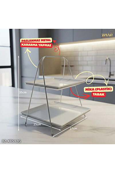 Hinora İki Katlı Şık Mika Sunumluk Kurabiyelik 35x25x20cm