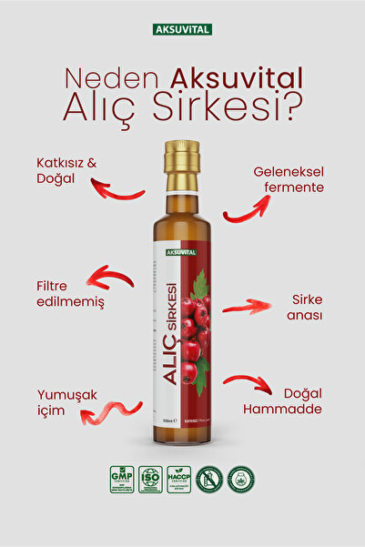 Aksu Vital Alıç Sirkesi 500 ml - Katkısız, Doğal Fermantasyon