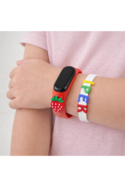 storeay Çilek Figürlü İsimli Bileklikli Kırmızı Renk Led Dokunmatik 4-10 Yaş ...