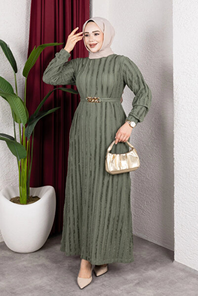 Moda MSK Gold Chain Belted Hijab Dress