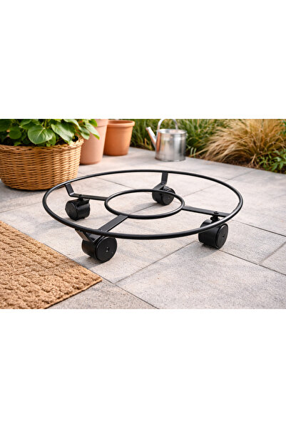 OEM Suport mobil pentru ghivece cu roți, metalic, negru, rotund, capacitate m...