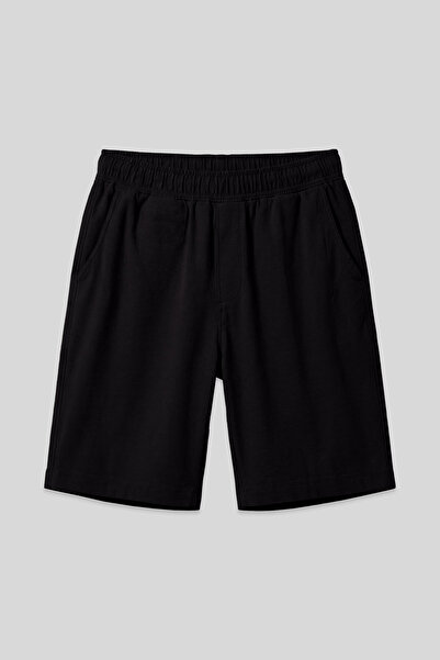 TOMMY LIFE Μαύρο ανδρικό σορτς Chino με υφαντό ελαφρύ, ελαστικό, κανονική εφα...