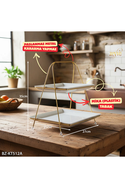 Hinora İki Katlı Şık Mika Sunumluk Kurabiyelik 35x25x20cm