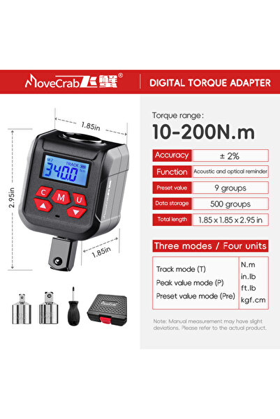 Choice 10-200N.m MoveCrab Digital Torque Adapter Kit 1/2"+1/4"+3/8" Drive 10-...