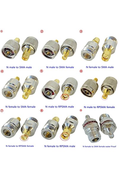 Choice مجموعة كاملة - 9 قطع من موصلات محول الترددات اللاسلكية RPSMA/RP-SMA إل...