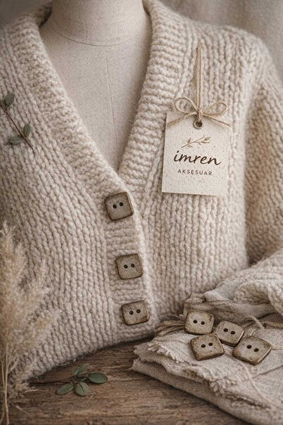 İMREN AKSESUAR Ahsap Kokanat Doğal Düğme 3 Cm Genişliğinde Kare Şeklinde 1 Pa...