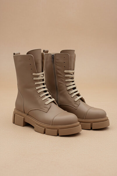 aayak&kabımofficial Hakiki Deri Taba Bağcıklı Ve Fermuarlı Kadın Bot