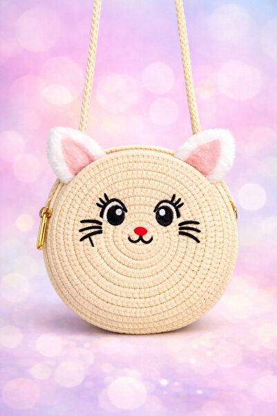 Selvira Kız Çocuk Hasır Kedi Figürlü 2 Model Omuz Çantası – Yuvarlak Tasarım,...