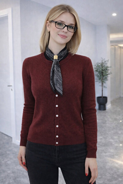 SARA Women's Burgundy (Dark Red Tone) Buttoned Detachable Scarf Detailed Knit...