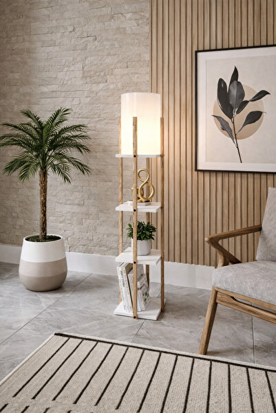 Turkish Home Floor lamp with shelves – in brown and white – 145 cm